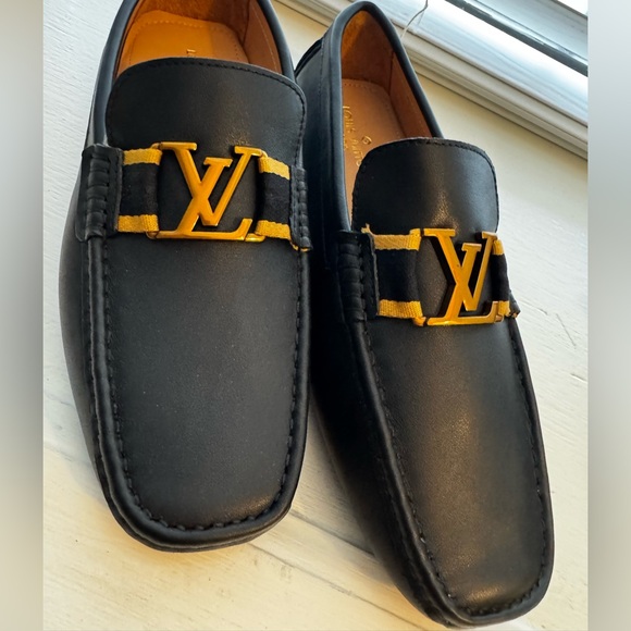 Louis Vuitton Black and Gold Loafers - Picture 1 of 6